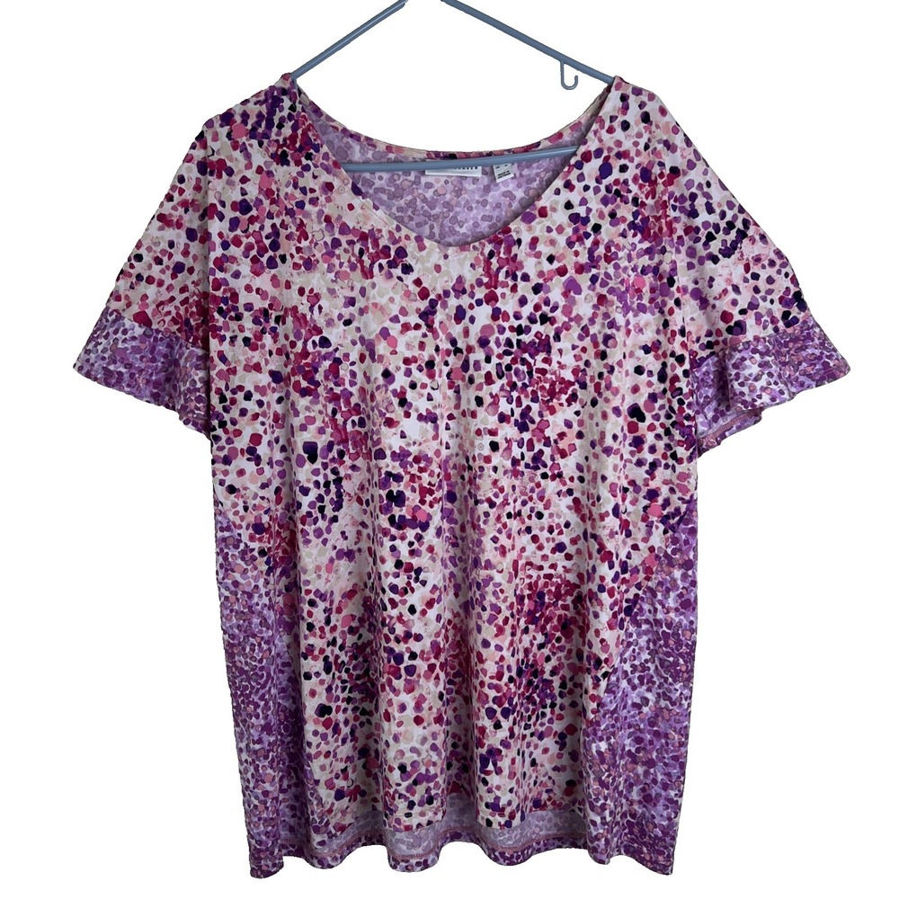 Susan Graver Liquid Knit Top Womens Sz XL Flutter Sleeve Abstract Comfortable